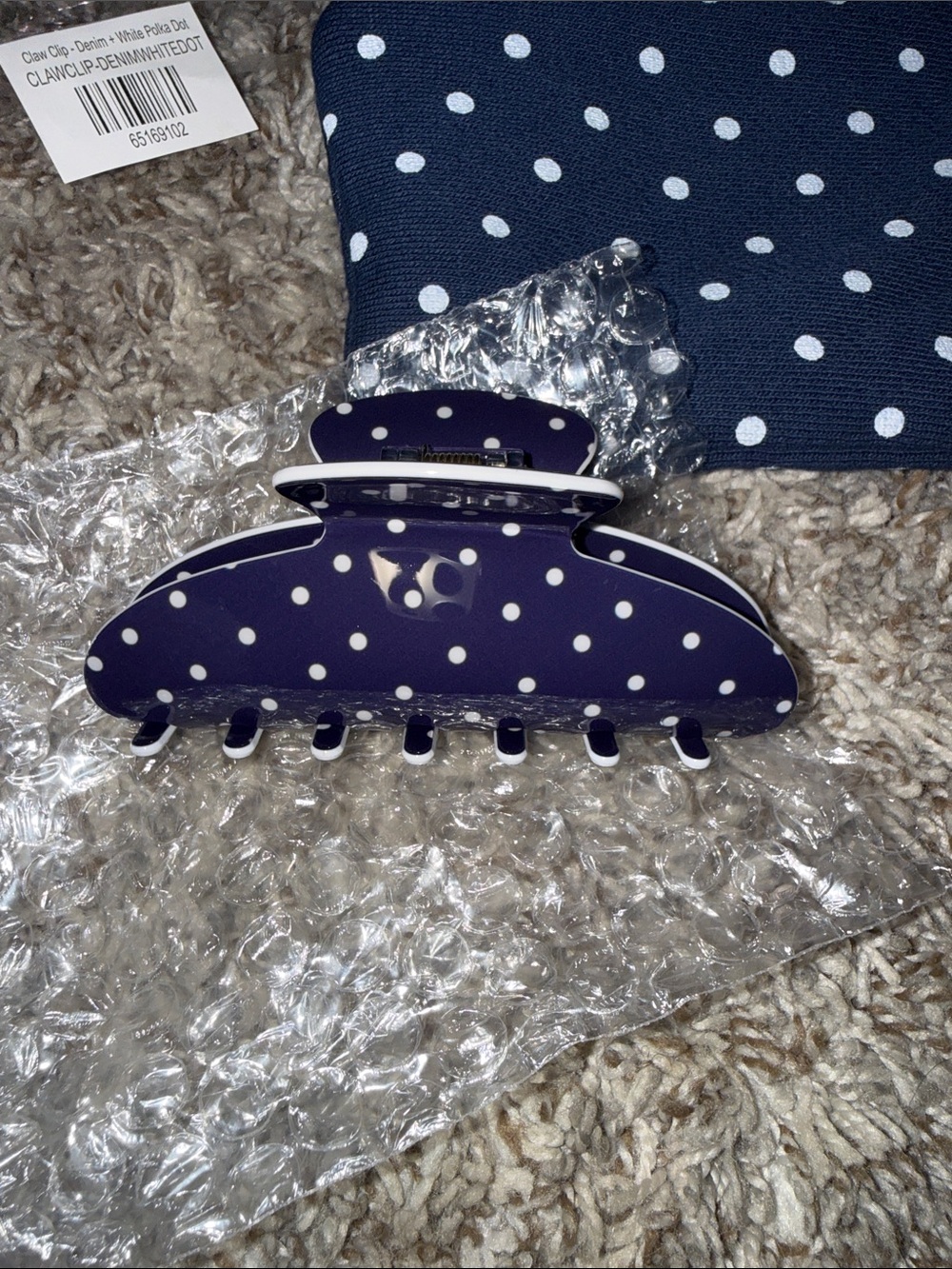 PARKE - Denim Polka Dot Claw Clip - NEW IN BAG - Picture 5 of 5
